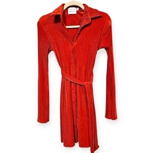 Hello Molly Button Down Long Sleeve Plisse Mini Dress